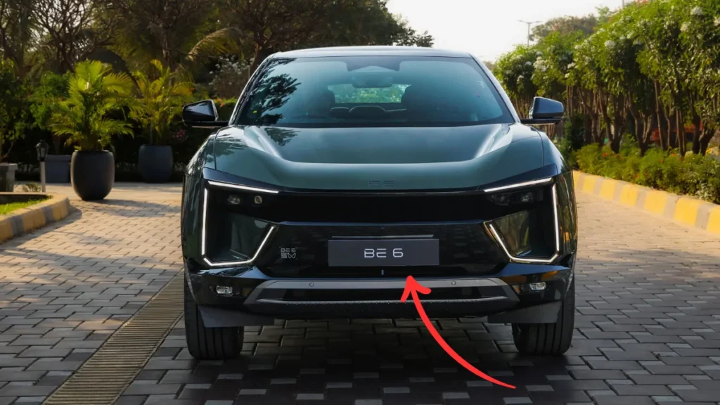 Mahindra BE 6 Electric SUV front and side view showing futuristic design, LED headlights, and bold styling – 2025 launch model