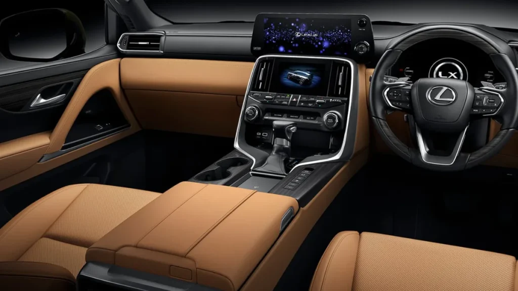 Luxurious interior of Lexus LX 500d with touchscreen display and premium seats