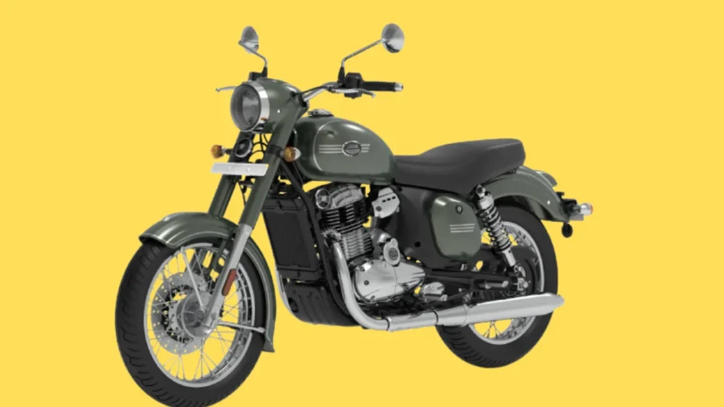 Front view of Jawa 350 showing headlamp and handlebar