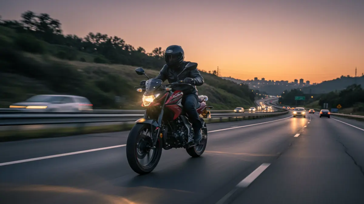 Bajaj Pulsar N125 bike front view showing stylish LED headlamp and sleek design