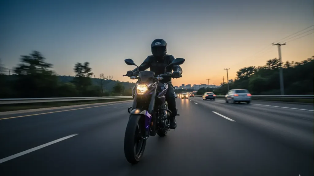 Bajaj Pulsar N125 in motion on road, showcasing performance and modern features