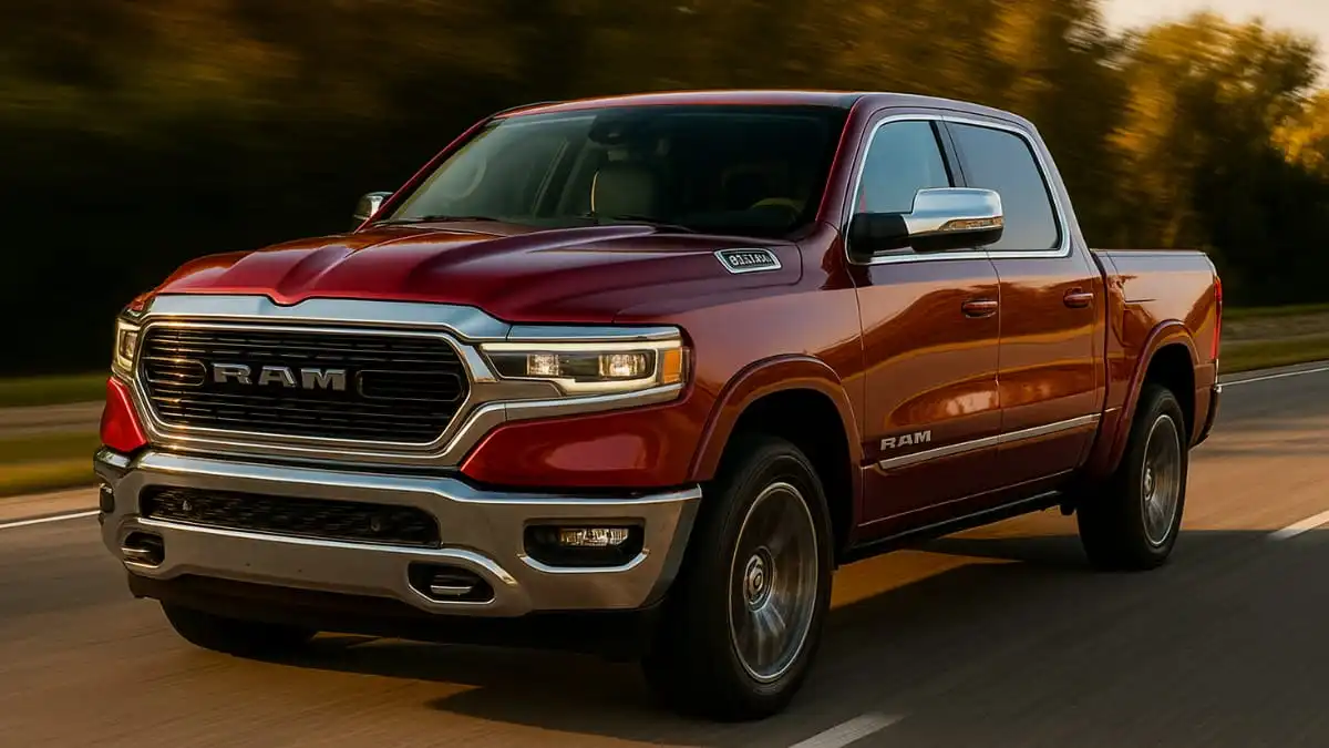 2025 Ram 1500 pickup truck with bold design, advanced Uconnect touchscreen, powerful Hurricane engines, and premium interior, showcasing strength and modern technology.