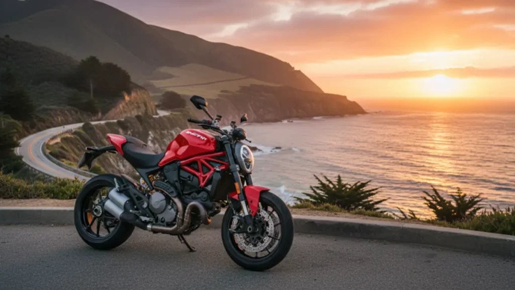Ducati Monster 2025 parked on street, showing premium sporty design and signature Ducati styling