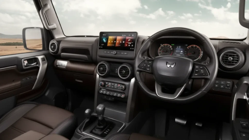 Mahindra Thar interior dashboard with touchscreen and modern features