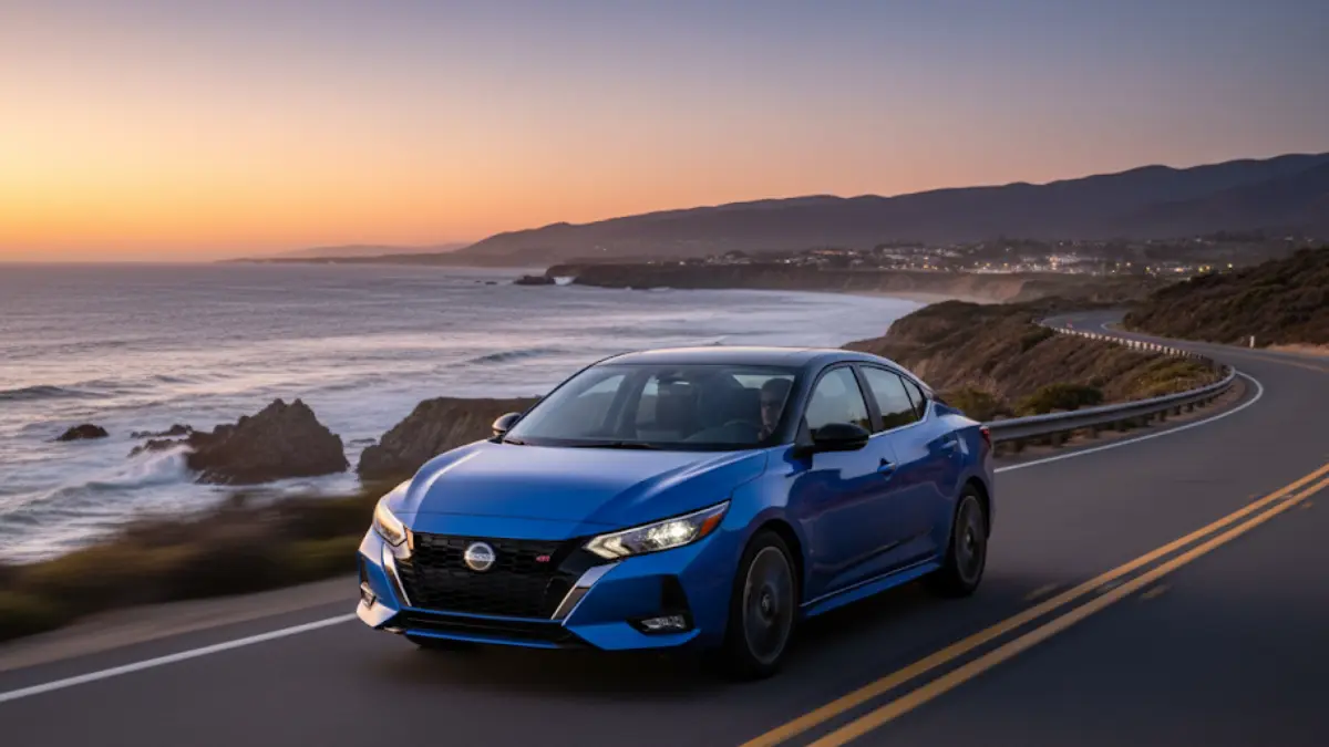 2025 Nissan Sentra sedan front view with stylish grille and LED headlights